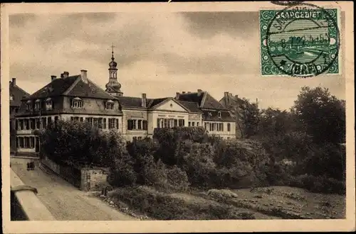 Ak Saarbrücken im Saarland, Kable Schule, Auffahrt, Schulhaus, Kirchturm, Schüler