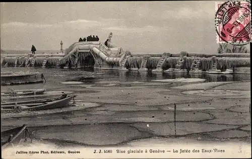 Ak Genève Genf Schweiz, Bise glaciale, La Jetée des Eaux-Vives
