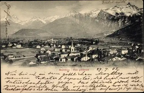 Ak Monthey Kanton Wallis Schweiz, Vue generale, Panorama von Ort und Umgebung