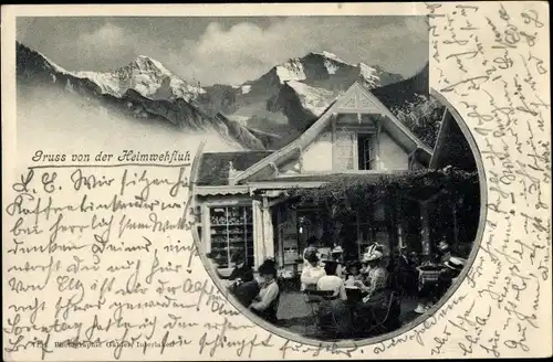 Ak Heimwehfluh Kanton Bern, Restaurant mit Terrasse, Alpen