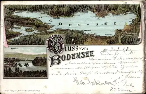 Landkarten Litho Neuhausen am Rheinfall Kt. Schaffhausen Schweiz, Bodensee, Konstanz, Romanshorn