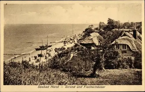 Ak Niechorze Seebad Horst Pommern, Strand und Fischerhäuser