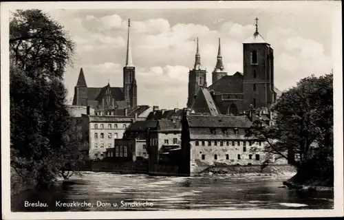 Ak Wrocław Breslau Schlesien, Kreuzkirche, Dom und Sandkirche