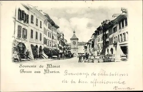 Ak Morat Murten Kanton Freiburg, Straßenpartie