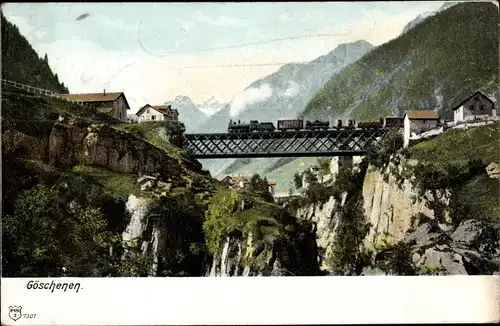 Ak Göschenen Kanton Uri, Eisenbahnbrücke