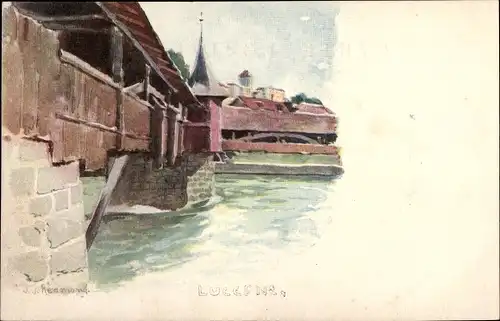 Künstler Ak Luzern Stadt Schweiz, Kapellbrücke