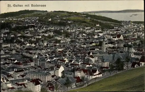 Ak Sankt Gallen Stadt Schweiz, Panorama mit Bodensee