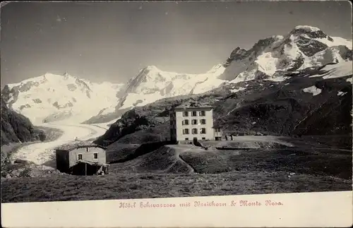 Ak Zermatt Kanton Wallis, Hotel Schwarzsee mit Breithorn, Monte Rosa