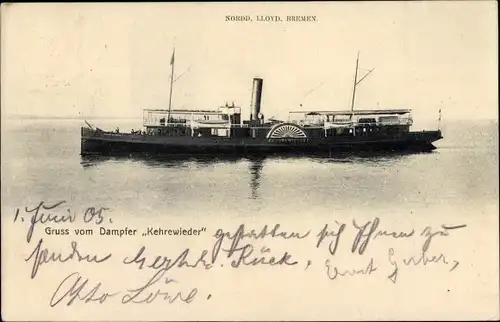Ak Dampfer Kehrewieder, Norddeutscher Lloyd