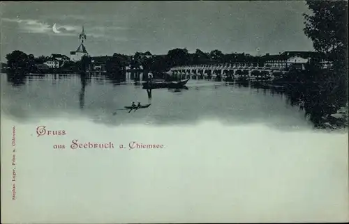 Mondschein Ak Seeon Seebruck am Chiemsee Oberbayern, Blick auf den Ort