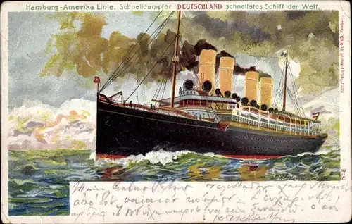 Künstler Litho Hapag Dampfer, Doppelschraubendampfer Deutschland