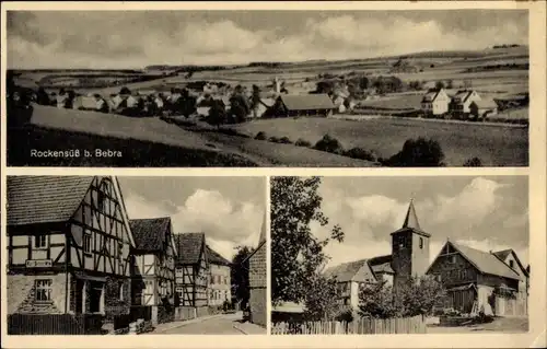 Ak Rockensüß Cornberg in Hessen, Kolonialwarenhandlung, Kirche, Totalansicht