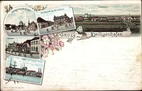 Ak Ostseebad Heiligenhafen in Holstein, Totalansicht, Hafen, Marktplatz