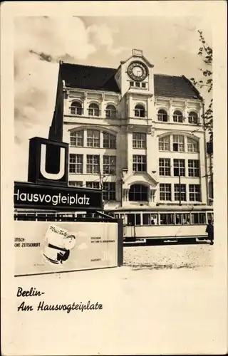 Ak Berlin Mitte, Hausvogteiplatz, Eingang zum U-Bahnhof, Werbung, Straßenbahn