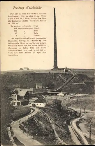 Ak Halsbrücke in Sachsen, 140 m hoher Schornstein