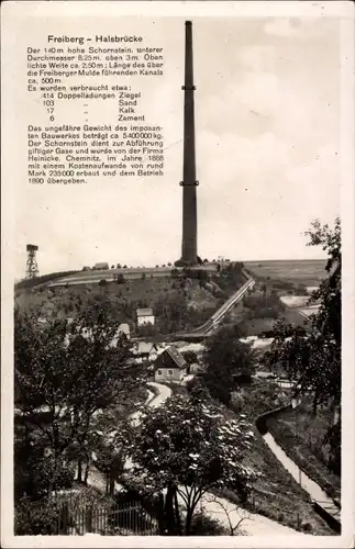 Ak Halsbrücke in Sachsen, Blick auf den 140 m hohen Schornstein