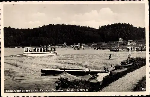 Ak Kriebstein Mittelsachsen, Falkenhainer Strand an der Zschopau Talsperre, Boote