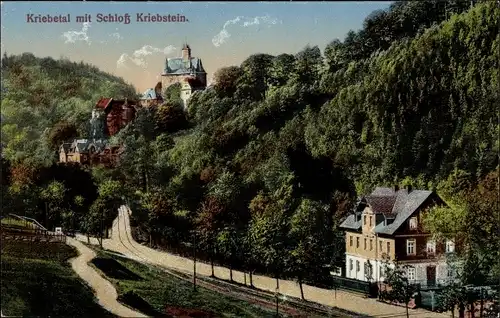 Ak Kriebstein Mittelsachsen, Kriebetal mit Blick auf Burg Kriebstein, Schloss