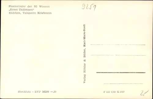 Ak Höfchen Kriebstein in Sachsen, Pionierlager der IG Wismut Ernst Thälmann