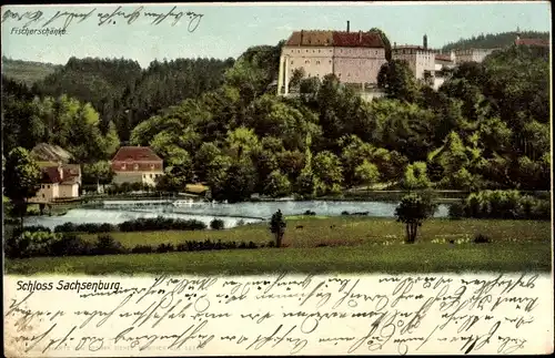 Ak Frankenberg an der Zschopau, Schloss Sachsenburg mit Fischschänke