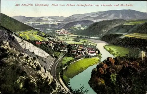 Ak Obernitz Saalfeld an der Saale Thüringen, Blick vom Bohlen saalaufwärts, Reschwitz