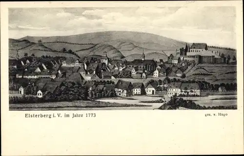 Künstler Ak Hugo, Elsterberg an der Weißen Elster Vogtland, Ortschaft im Jahre 1773