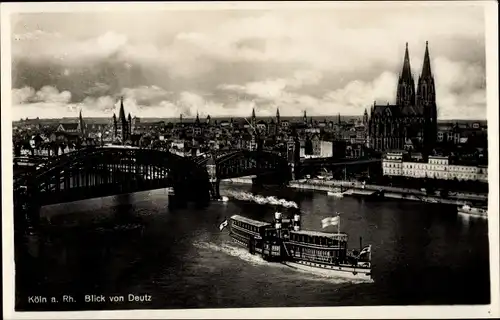 Ak Köln am Rhein, Blick von Deutz, Kölner Dom, Schiffe, Brücke