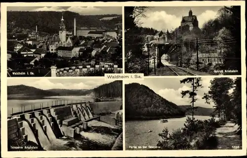 Ak Waldheim in Sachsen, Teilansicht, Schloss Kriebstein, Talsperre Kriebstein