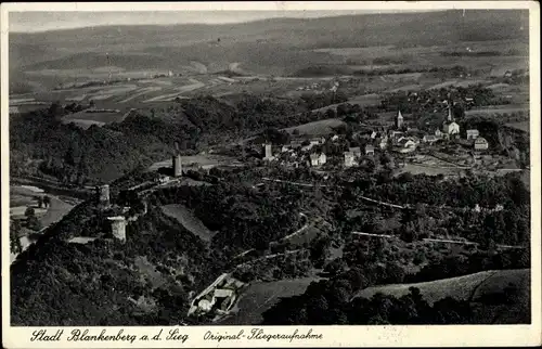 Ak Blankenberg Hennef an der Sieg, Fliegeraufnahme, Ort und Burg