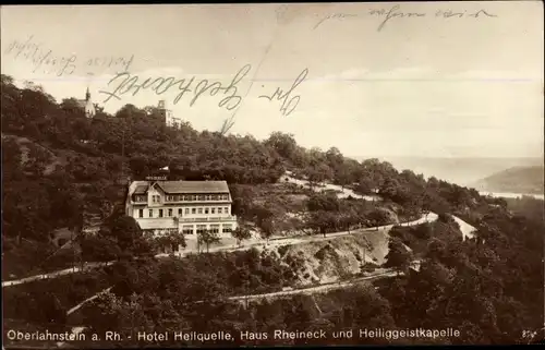 Ak Oberlahnstein Lahnstein am Rhein, Hotel Heilquelle, Haus Rheineck und Heiliggeistkapelle