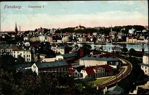 Ak Flensburg in Schleswig Holstein, Panorama I