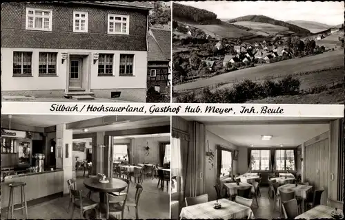 Ak Silbach Winterberg im Sauerland, Gasthof und Pension Hub. Meyer, Speiseraum, Panorama
