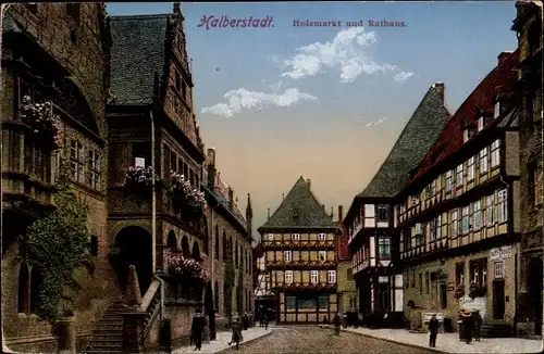 Ak Halberstadt im Harz, Holzmarkt und Rathaus