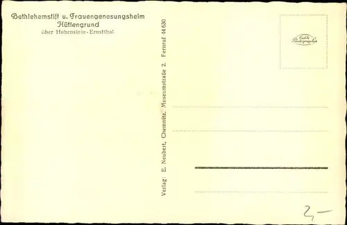 Ak Hohenstein Ernstthal Sachsen, Bethlehemstift und Frauengenesungsheim Hüttengrund