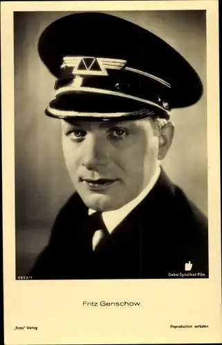 Ak Schauspieler Fritz Genschow, Portrait, Uniformmütze, Ross Verlag 9952/1