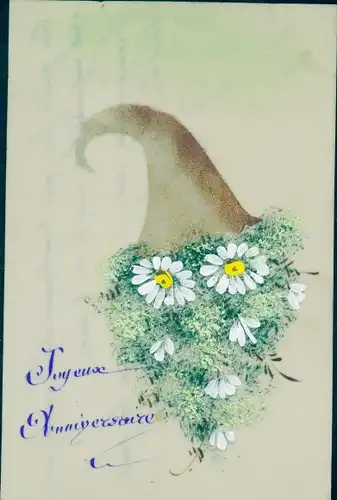 Zelluloid Ak Joyeux Anniversaire, Margeriten