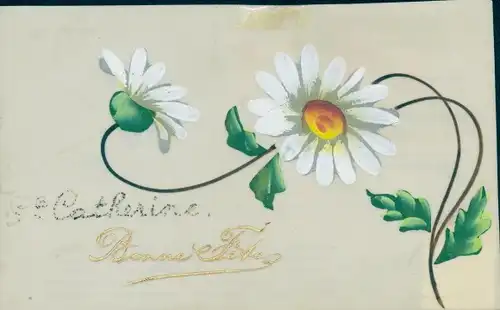Zelluloid Ak Glückwunsch, Bonne Fete, Margeriten