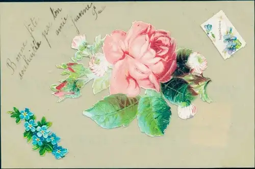 Zelluloid Ak Rosen, Vergissmeinnicht, Brief
