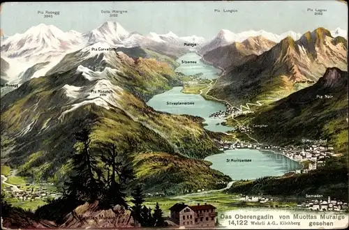 Ak Landkarten Ak Das Oberengadin von Muottas Muraige gesehen