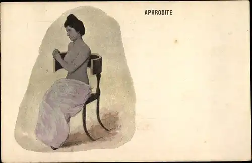 Ak Aphrodite, barbusige Frau, sitzend