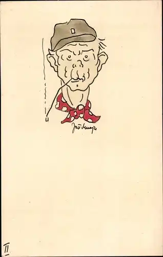 Künstler Ak Mann raucht Pfeife, Mütze, Halstuch