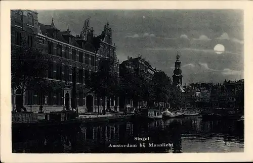 Mondschein Ak Amsterdam Nordholland Niederlande, Singel