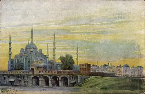 Künstler Ak Konstantinopel Istanbul Türkei, Nusretiye Mosque, Brücke