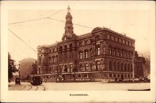 Ak Madrid Spanien, Ayuntamiento, Straßenbahn