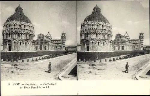 Stereo Ak Pisa Toscana, La Tour Penchée, Baptistere, Cathedrale