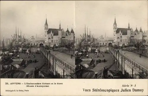 Stereo Ak Antwerpen Anvers Flandern, L'Embarcadere flottant et le Steen