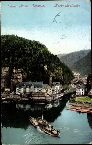 Ak Hřensko Herrnskretschen Elbe Region Aussig, Elbdampfer, Hotel