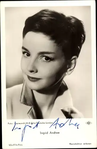 Ak Schauspielerin Ingrid Andree, Autogramm, Portrait