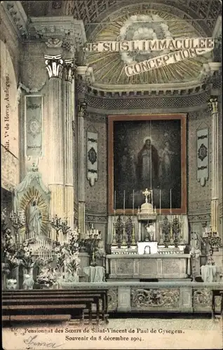 Ak Gijsegem Gijzegem Gysegem Aalst Ostflandern, Innenansicht, Gemälde, Altar