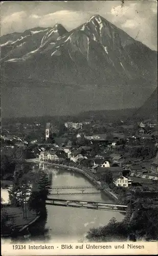 Ak Interlaken Kanton Bern Schweiz, Blick auf Unterseen und Niesen